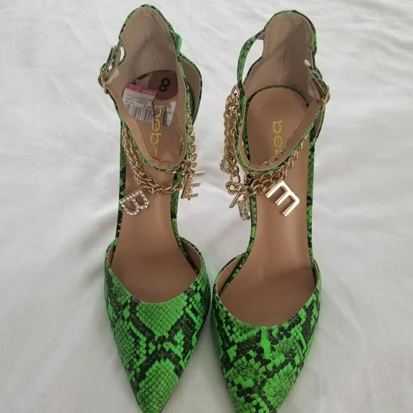 Babe Women's Size 8 Green Snake Print Chain Heels - Picture 2 of 10